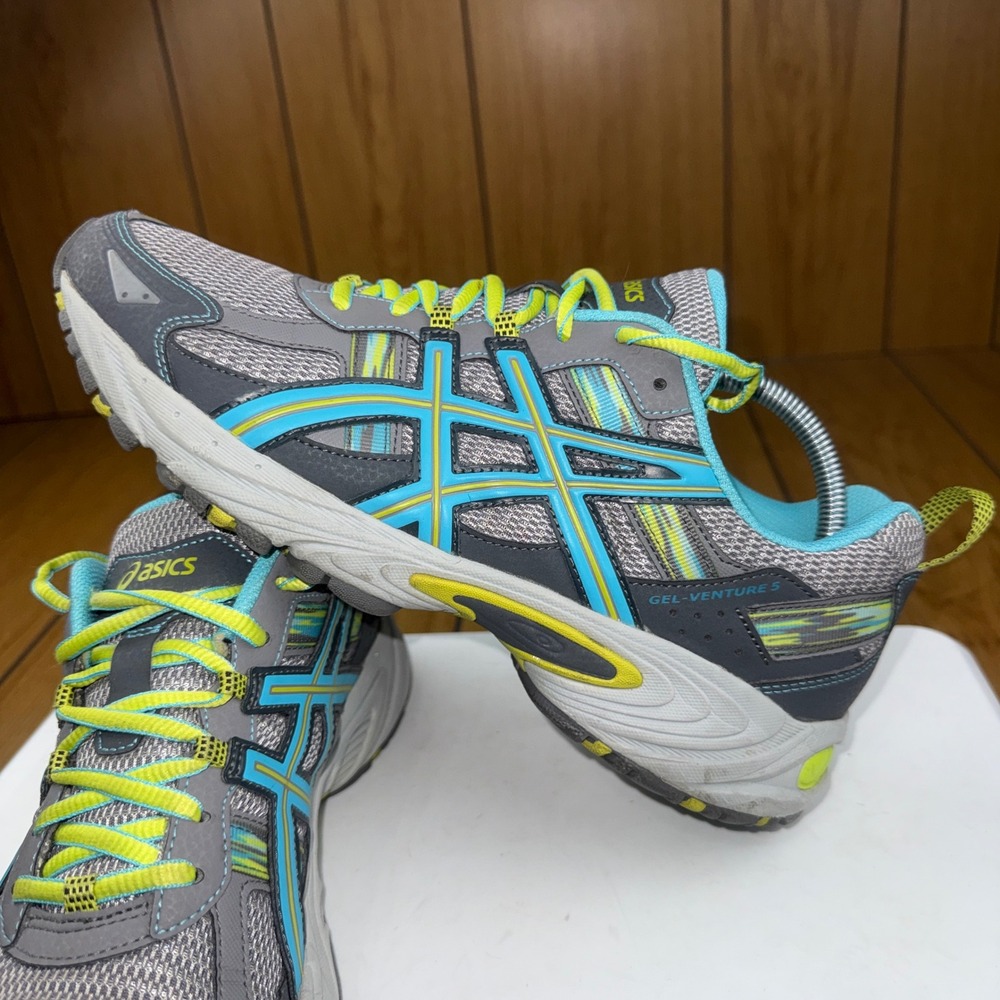 Asics Gel-Venture 5 Womens 11 Grey Blue Yellow Trail Running Shoes T5N8N